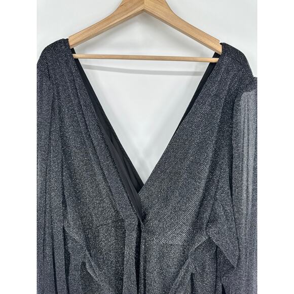 TORRID Knit Glitter Lurex Peplum Top Puff Long Sleeve Belted Faux Wrap Blouse 6X - Picture 7 of 11